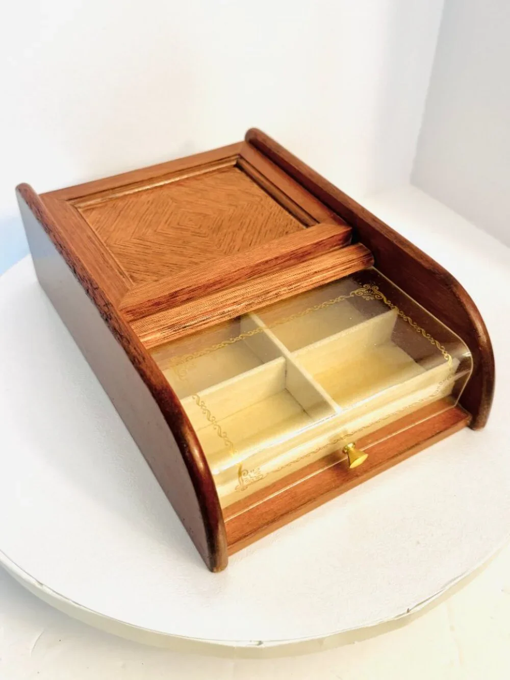 MCM London Leather Wooden Jewelry Box 9.5 Valet Case Inlaid Divided Storage